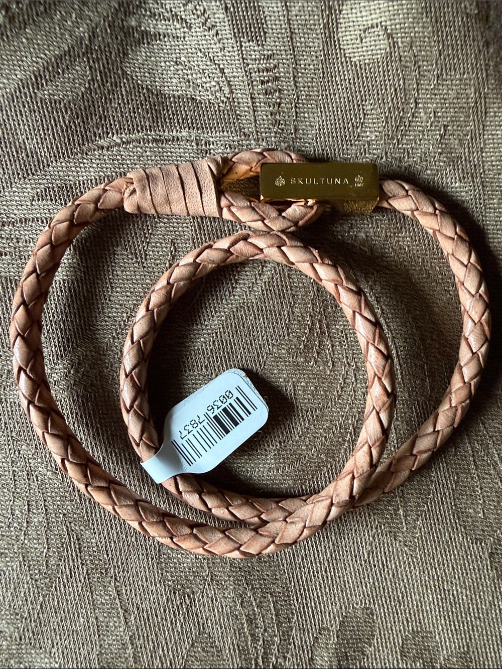 Skultuna Braided Leather Wrap Bracelet in Natural and Gold